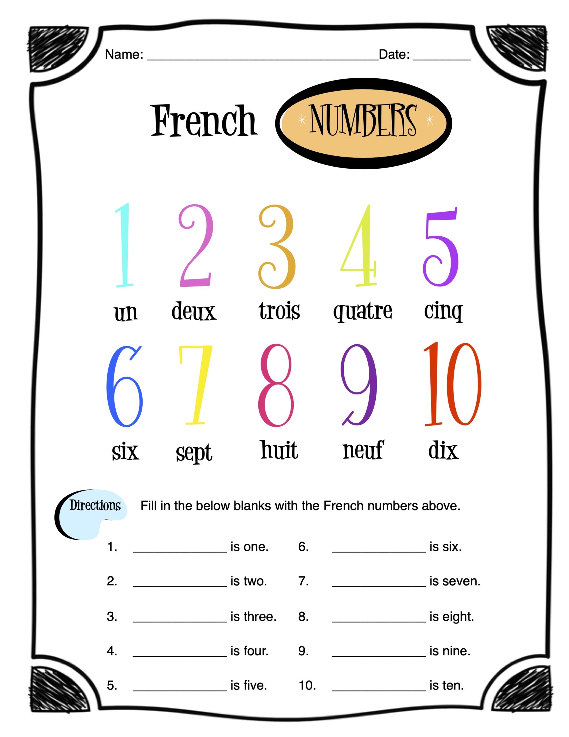 French Numbers Worksheet Packet French Numbers Worksheet Packet