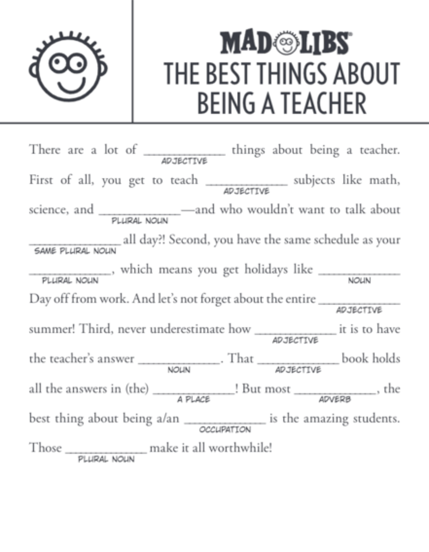 Teacher Appreciation Worksheet Free Printable