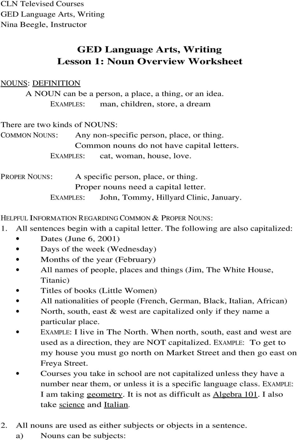 GED Language Arts Writing Lesson 1 Noun Overview Worksheet PDF Worksheets Library GED Language Arts Writing Lesson 1 Noun Overview Worksheet PDF Worksheets Library