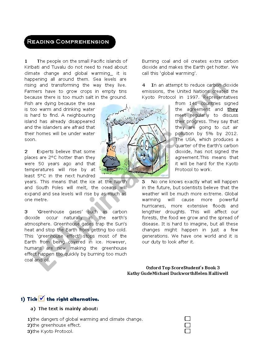 Global Warming Reading Comprehension ESL Worksheet By Amiri12 Global Warming Reading Comprehension ESL Worksheet By Amiri12