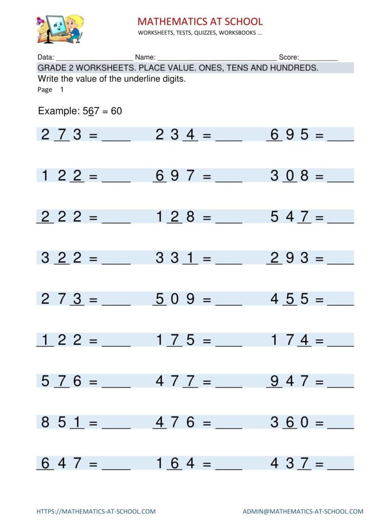 Grade 2 Maths Worksheets And Free Download Printable Pdf Sheets