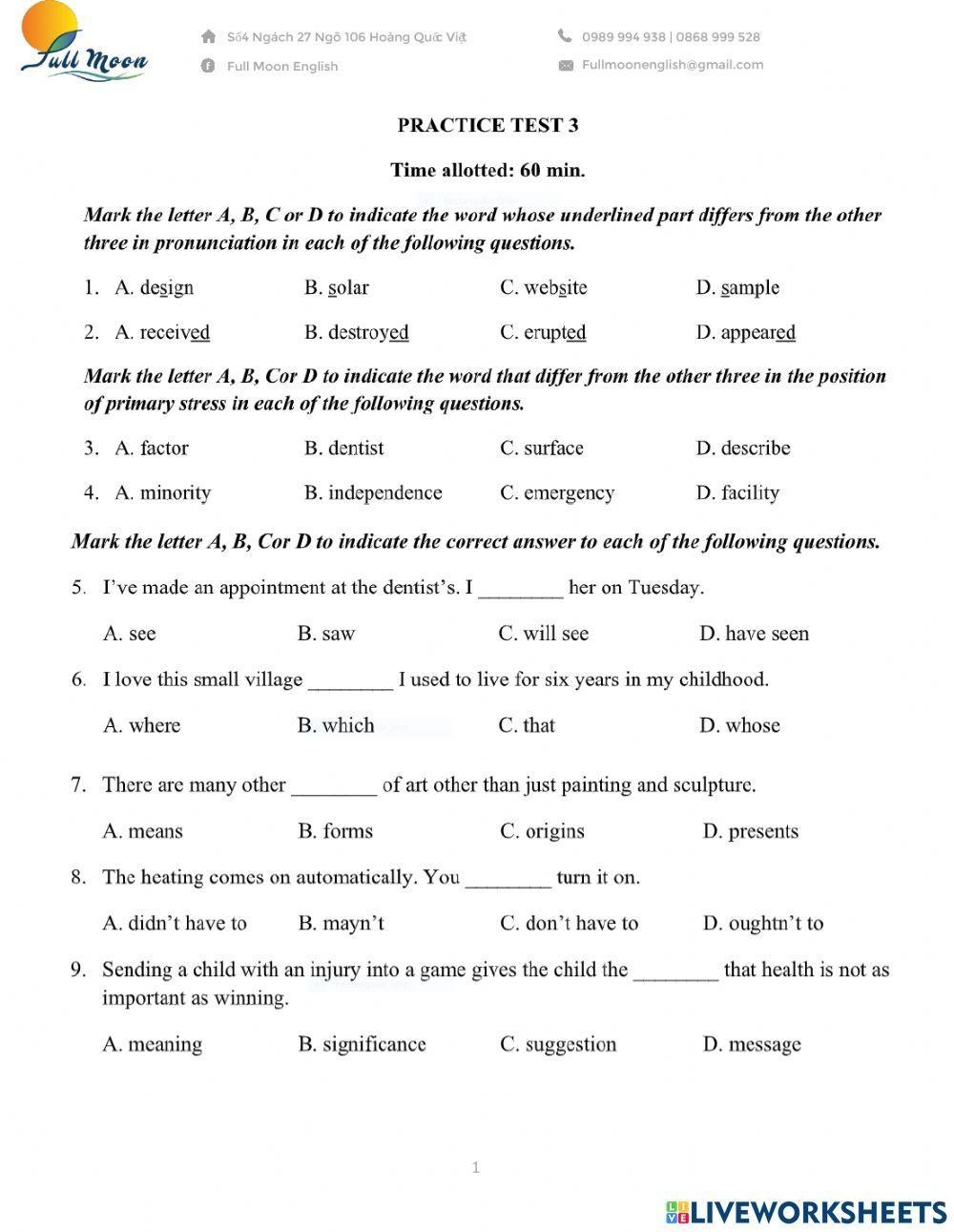 9th Grade English Worksheets Printable Free