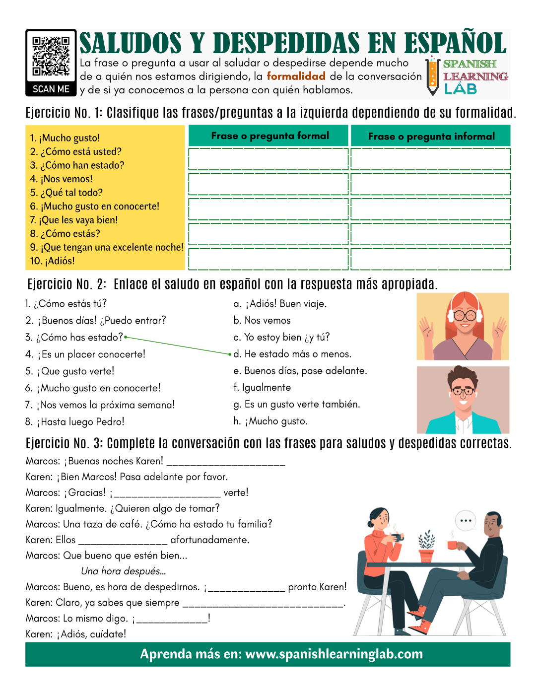 Greetings And Farewells In Spanish PDF Worksheet Spanish 