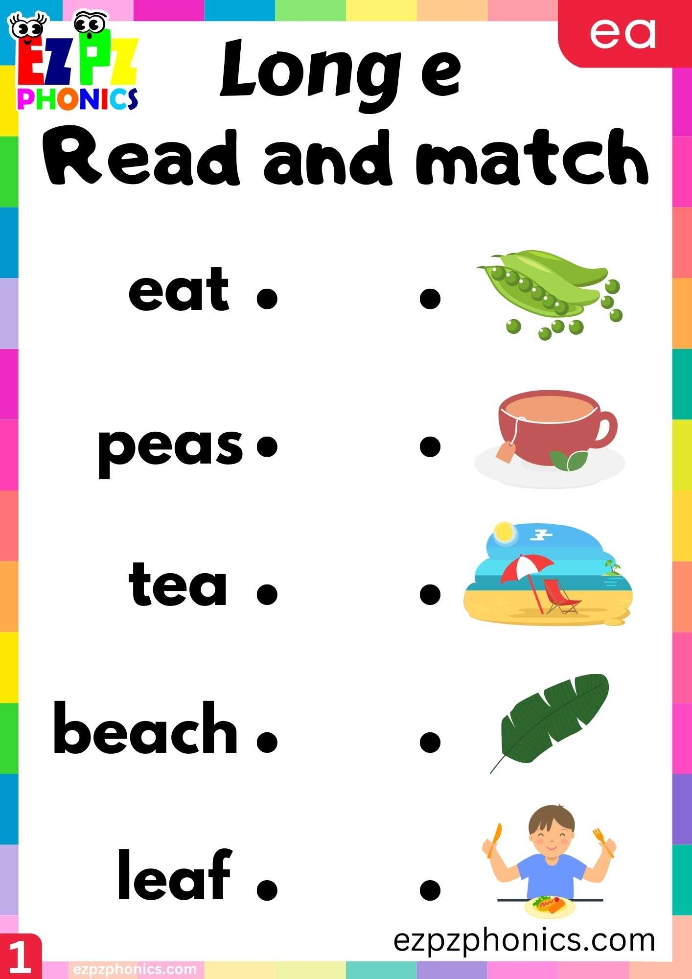 Group1 EA Words Read And Match Long E Phonics Worksheet Ezpzphonics