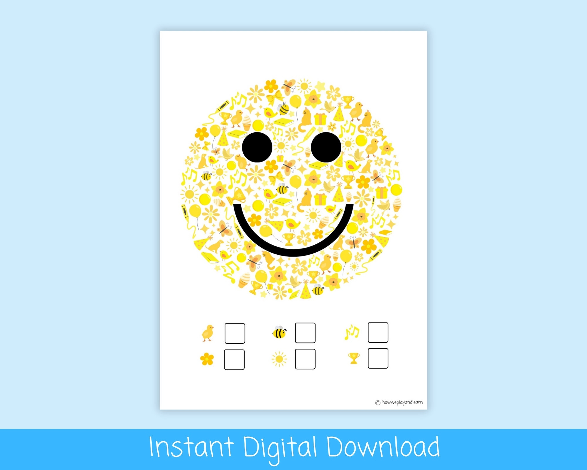 Happy I spy Activity Smiley Smiling Face Emoji Worksheet Emotions Topic Printable Etsy