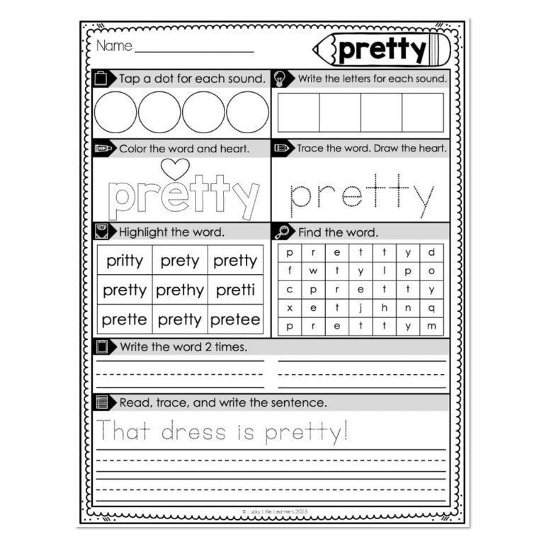 Heart Word Worksheets Sight Words Pretty Lucky Little Learners