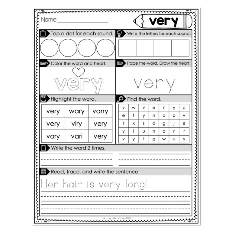 Heart Word Worksheets Sight Words Very Lucky Little Learners