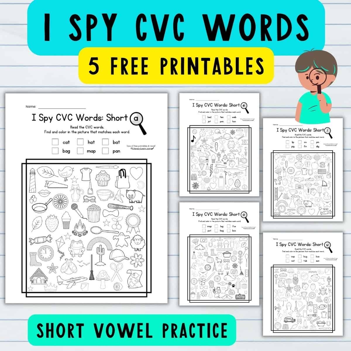 I Spy CVC Words 5 Free Short Vowel Worksheets Literacy Learn