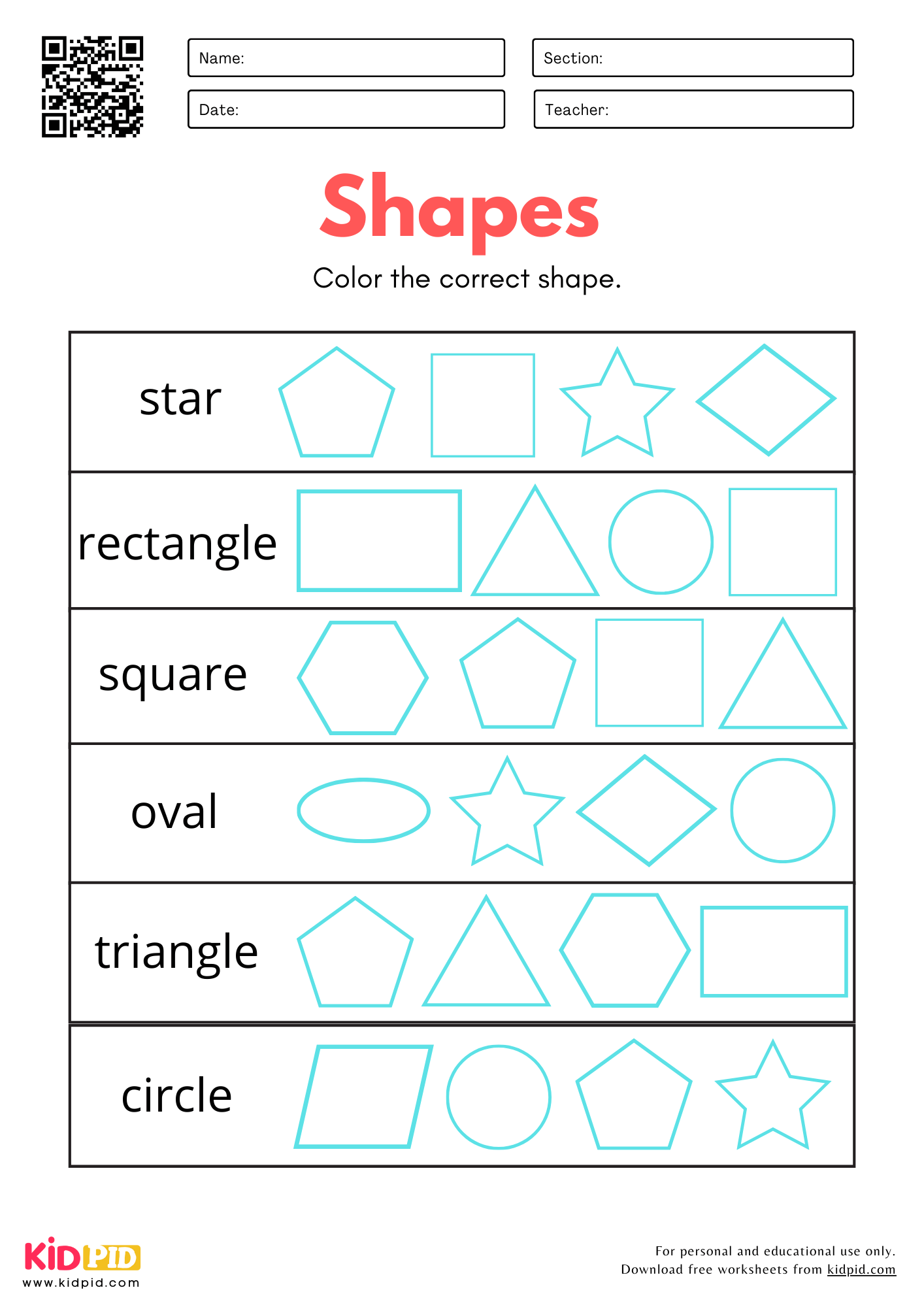 Kindergarten Shape Worksheets Free Printables