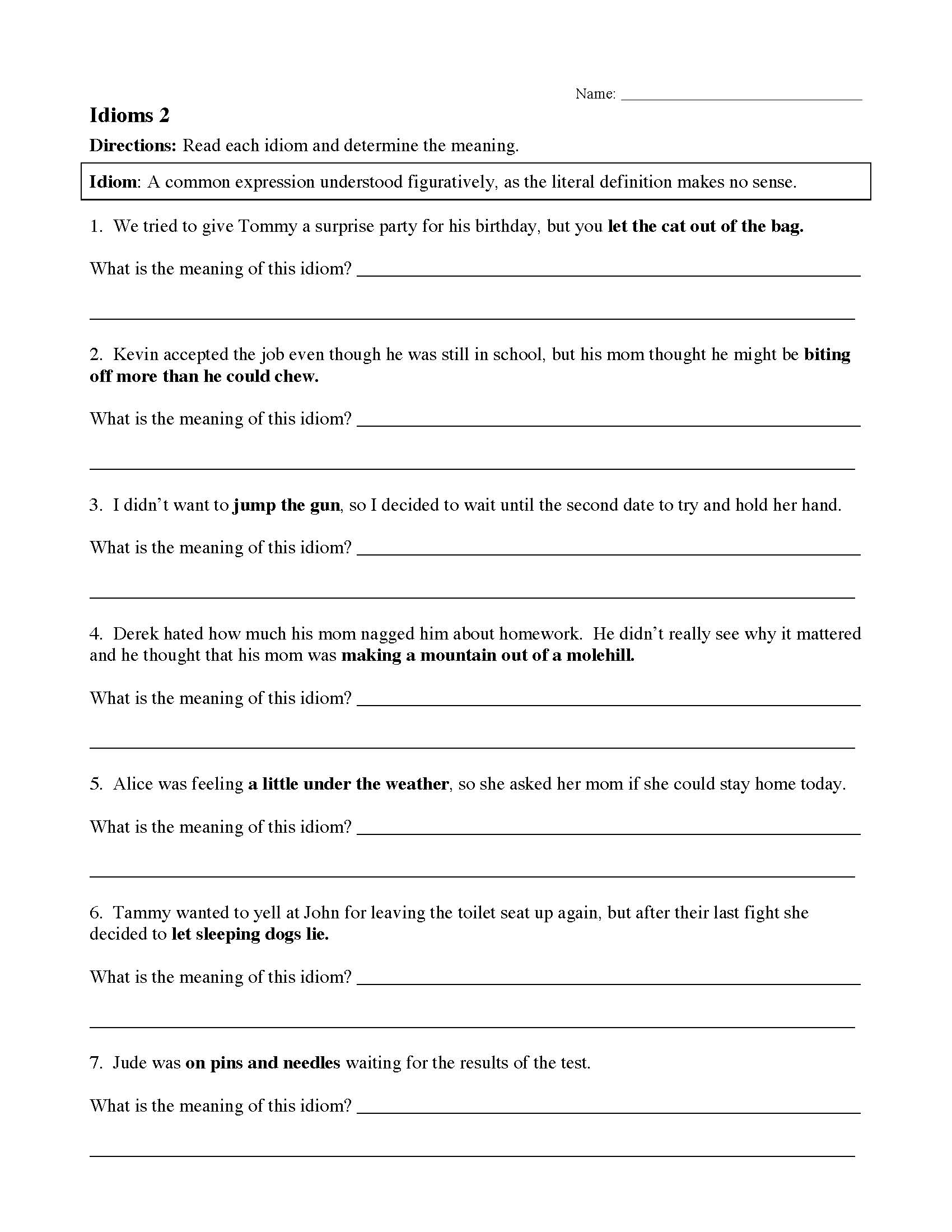 Idiom Worksheets U0026 Tests Figurative Language Activities Idiom Worksheets U0026 Tests Figurative Language Activities