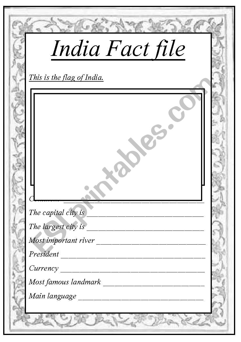 India Fact File ESL Worksheet By Fionab50
