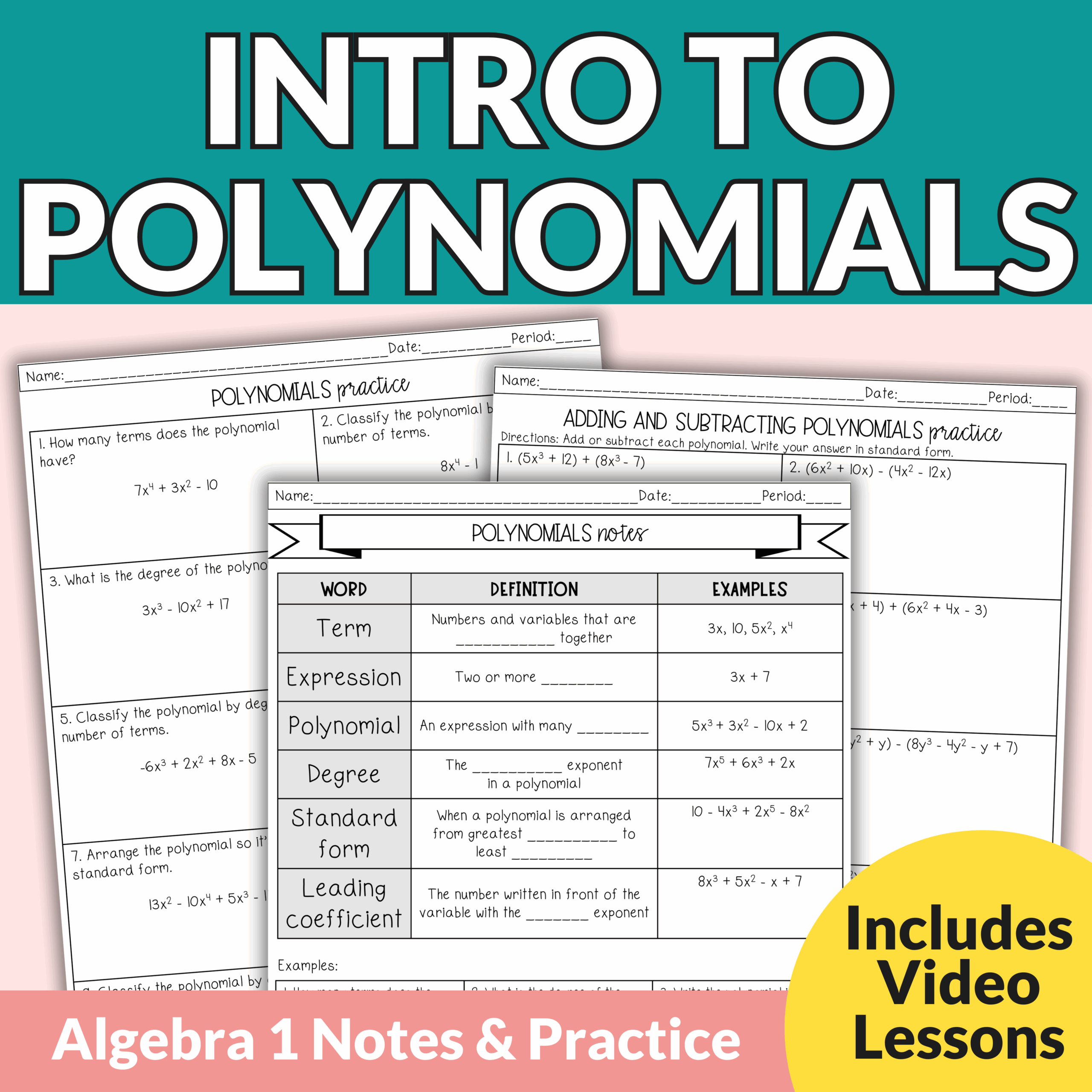 Intro To Adding And Subtracting Polynomials Notes And Worksheets For Algebra 1 Lindsay Bowden Intro To Adding And Subtracting Polynomials Notes And Worksheets For Algebra 1 Lindsay Bowden