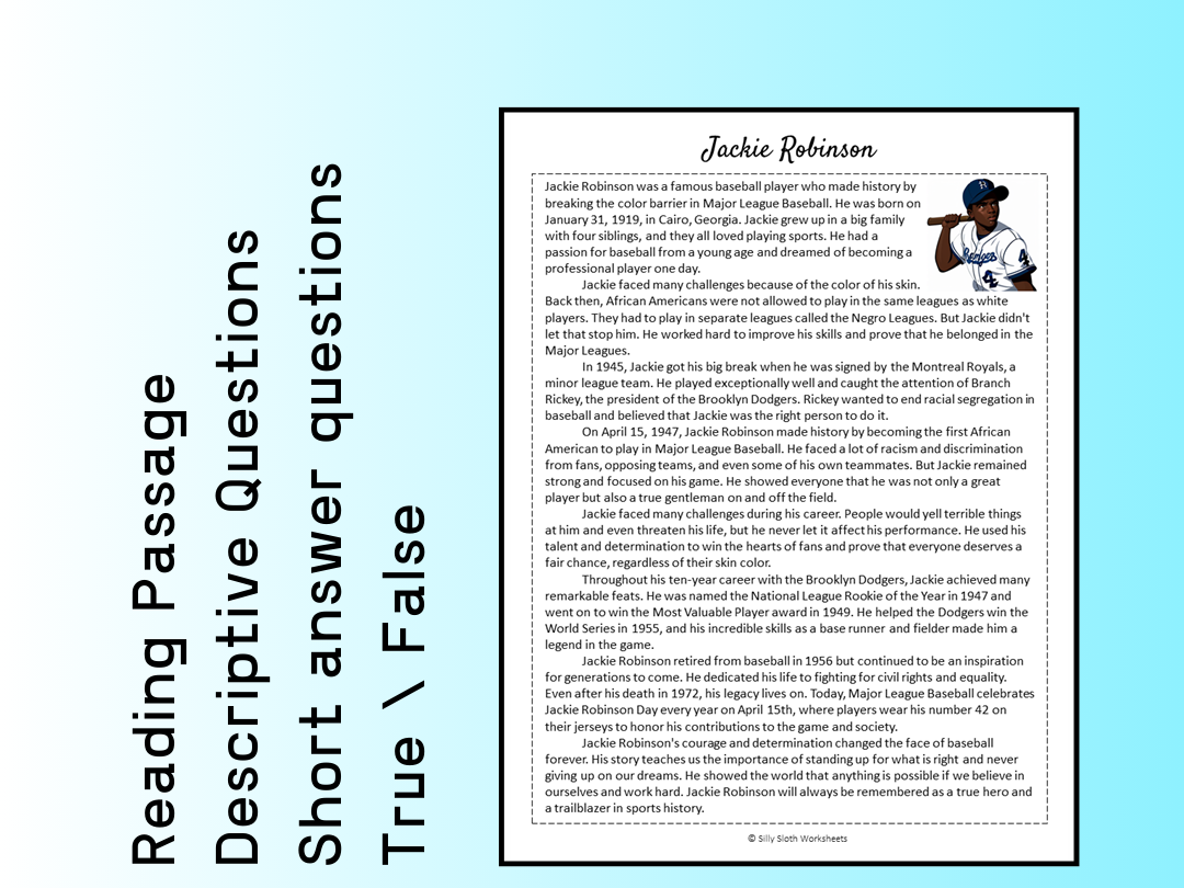 Jackie Robinson Biography Reading Comprehension Passage Printable Worksheet PDF Teaching Resources Jackie Robinson Biography Reading Comprehension Passage Printable Worksheet PDF Teaching Resources