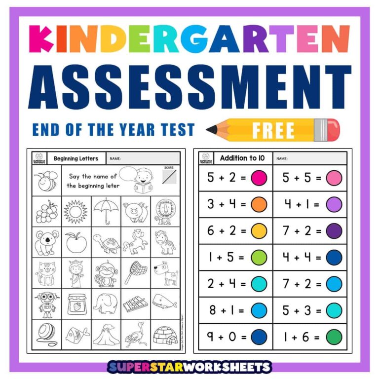 Kindergarten Assessment Worksheets Superstar Worksheets