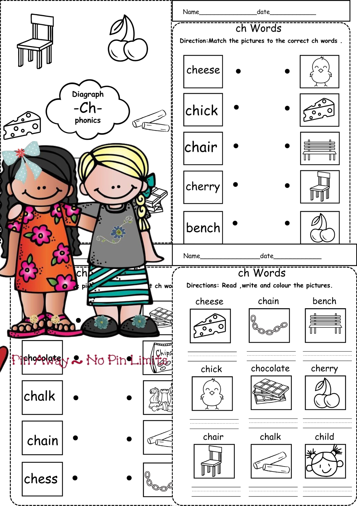 Kindergarten ch Words phonics No Prep Worksheets Summer Pack Diagraphs 15 Pages Kindergarten ch Words phonics No Prep Worksheets Summer Pack Diagraphs 15 Pages