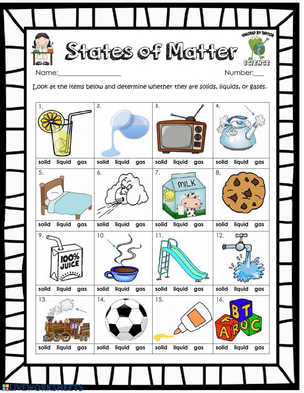 Kindergarten Science Matter Worksheets Library