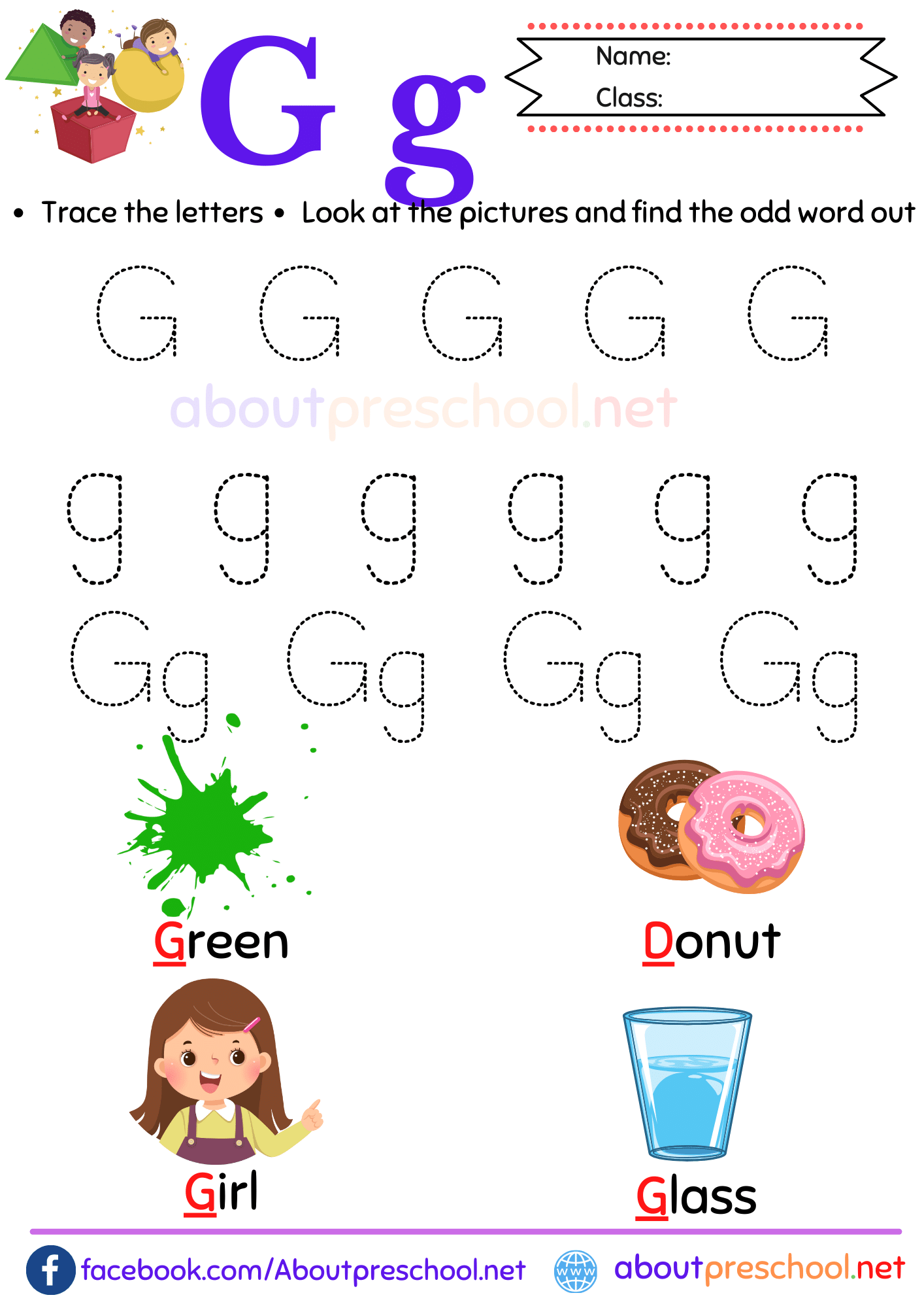 Letter G Worksheets Preschool Free Printable