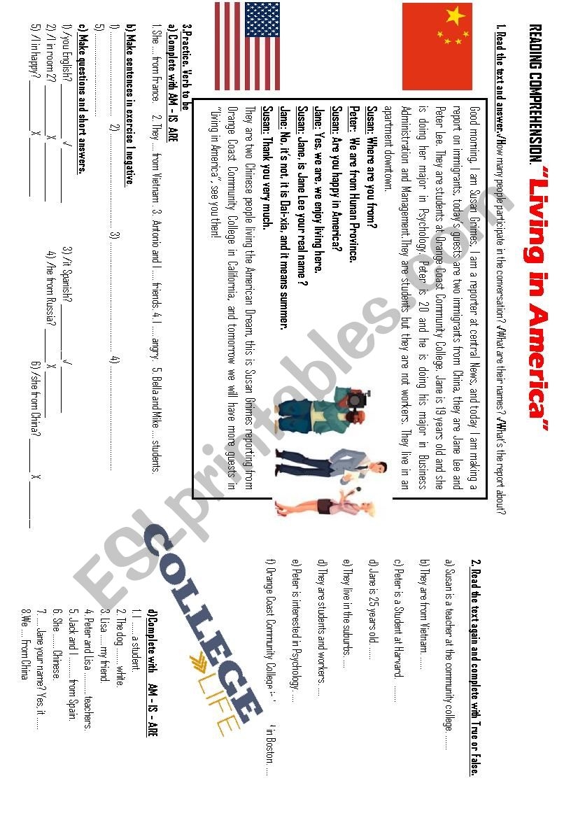 Living In America Reading Comprehension Exercises Verb To Be ESL Worksheet By Ml 22 Living In America Reading Comprehension Exercises Verb To Be ESL Worksheet By Ml 22
