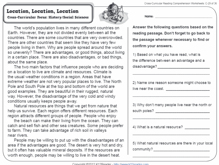 Location Location Location 3rd Grade Reading Comprehension