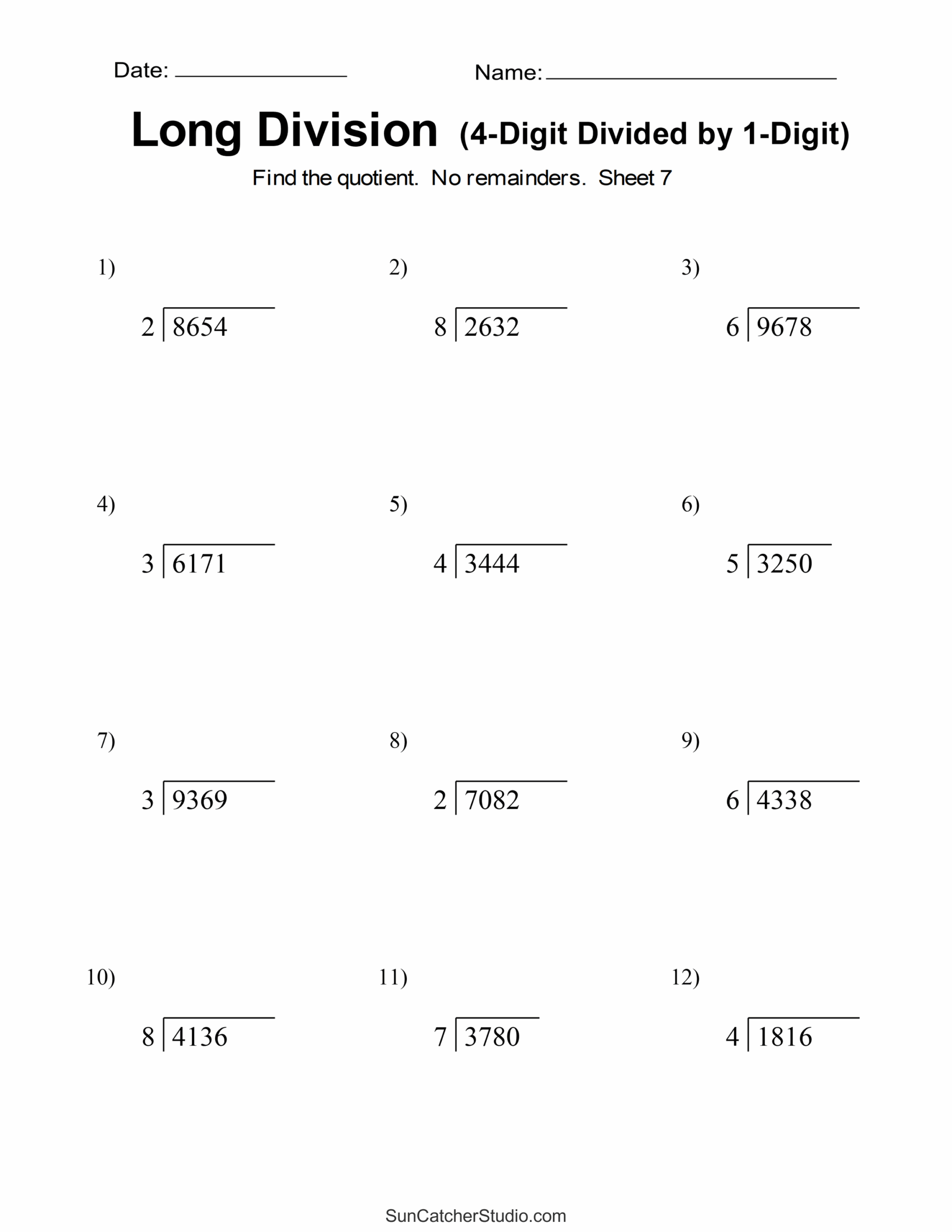 Division Worksheets Grade 5 Free Printable