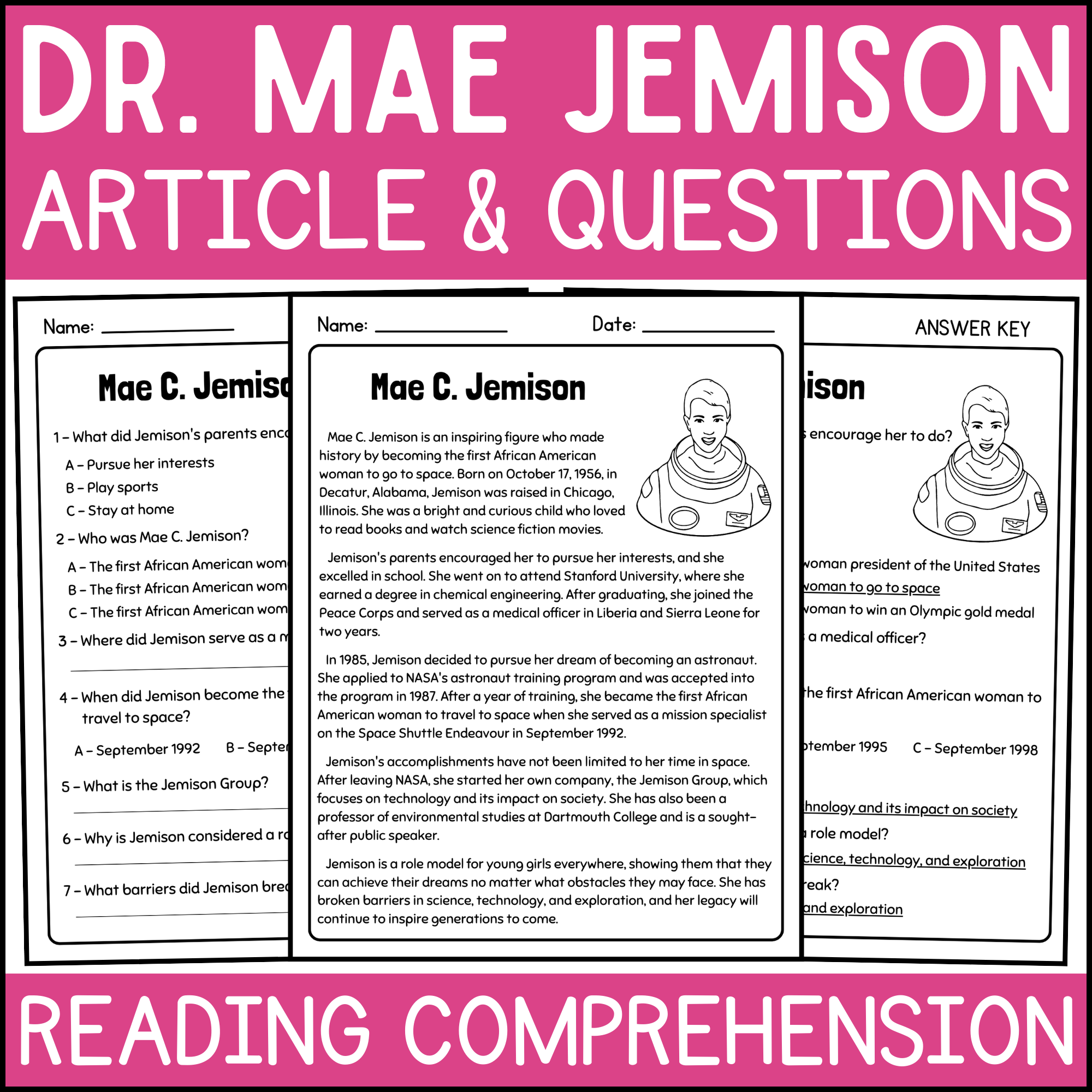 Mae Jemison Article And Reading Comprehension Questions Women s 