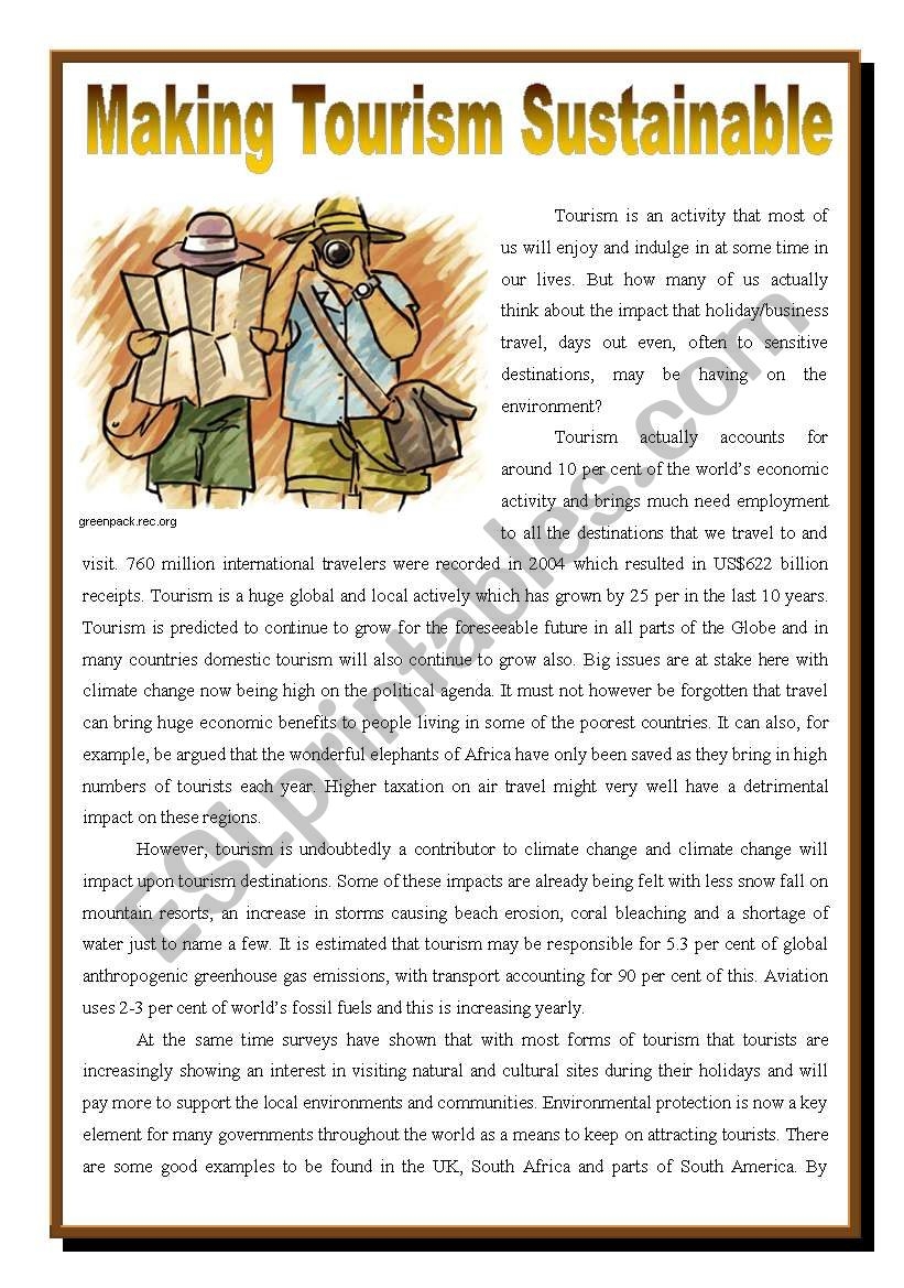 Tourism Reading Comprehension Worksheet