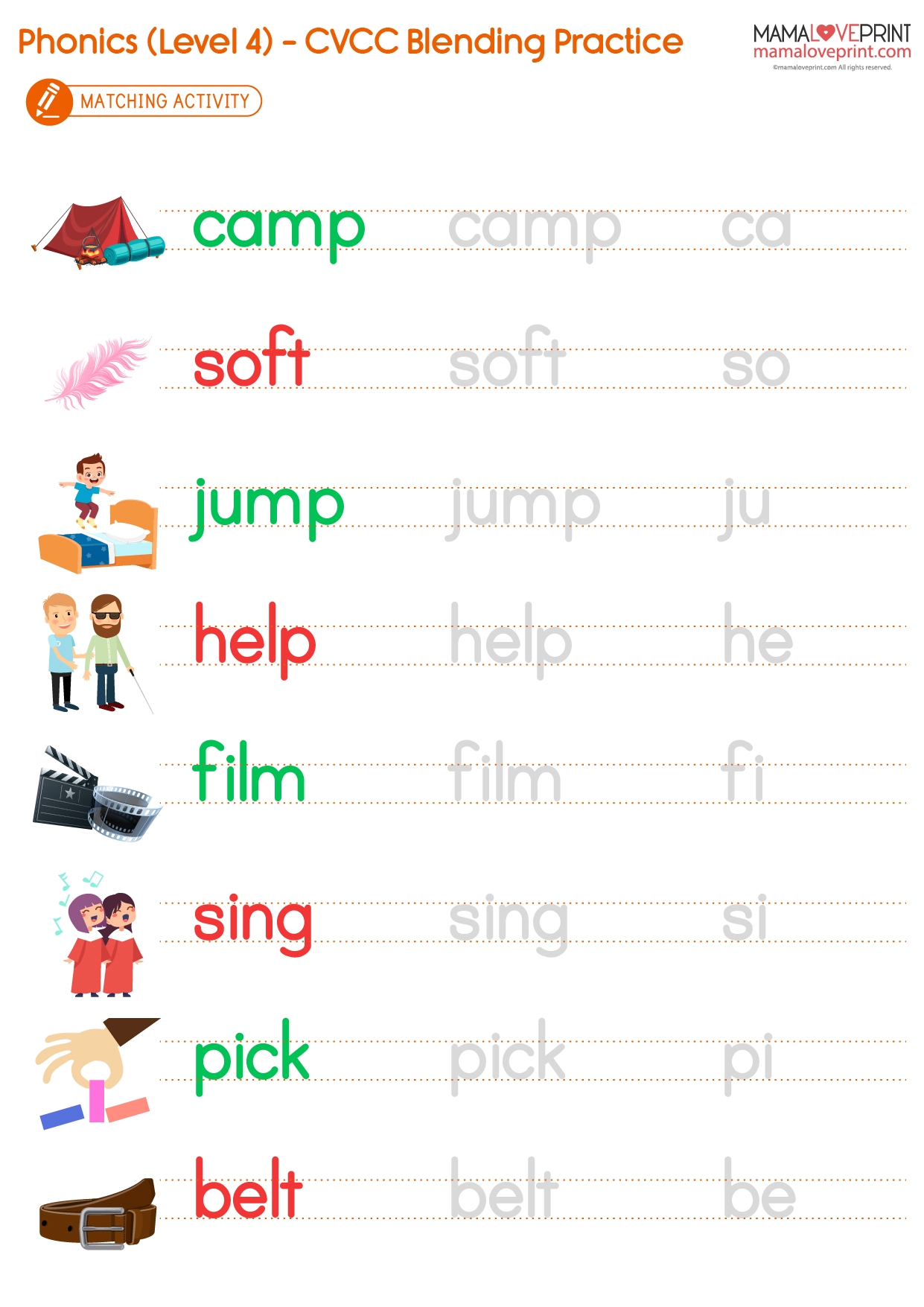 MamaLovePrint Phonics Worksheet Level 2 2 CVCC Practice MamaLovePrint Phonics Worksheet Level 2 2 CVCC Practice