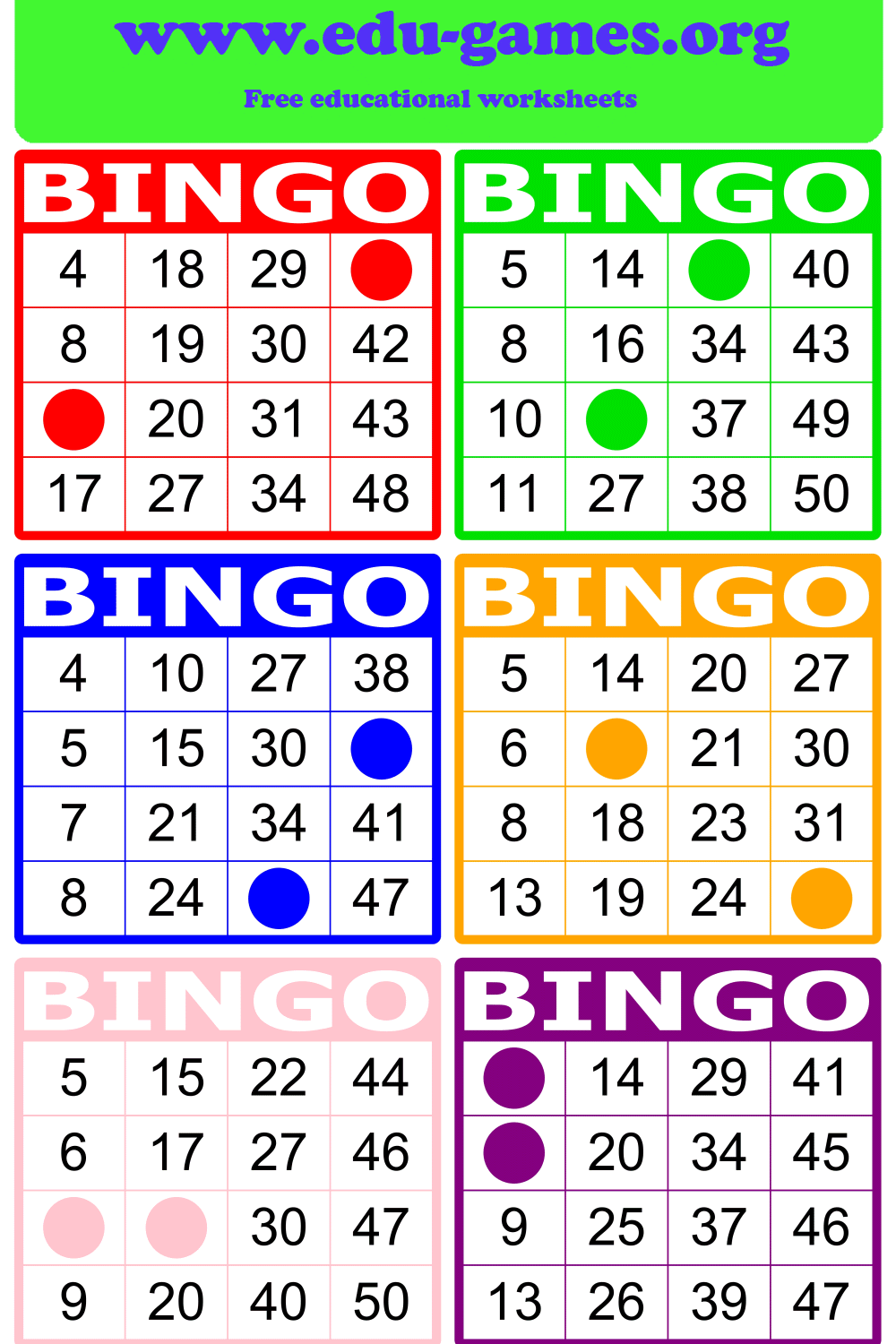 Preschool Printable Number Bingo 0 5
