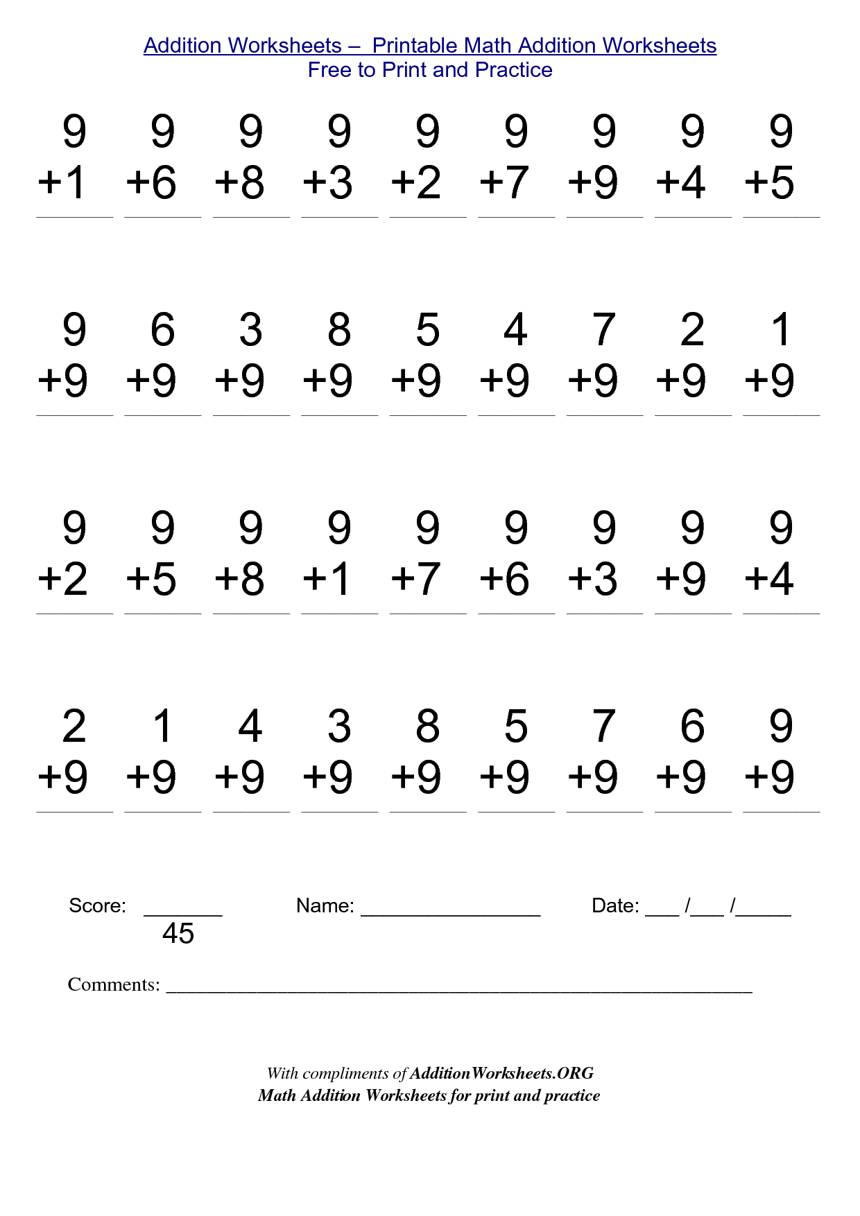 Addition Worksheet Free Printable Addition Worksheet Free Printable