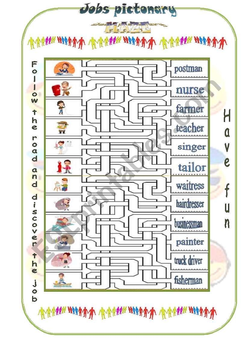MAZE Jobs Pictonary ESL Worksheet By Marinaru