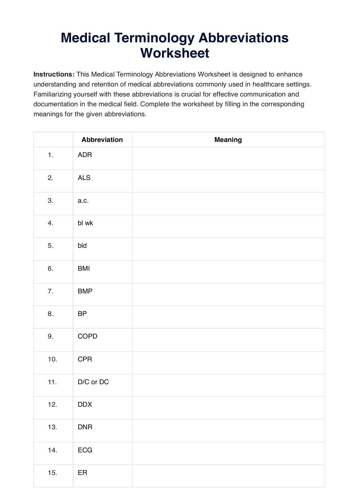 Free Printable Medical Terminology Worksheet Free Printable Medical Terminology Worksheet