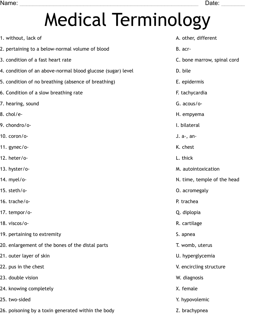 Medical Terminology Worksheet WordMint Medical Terminology Worksheet WordMint