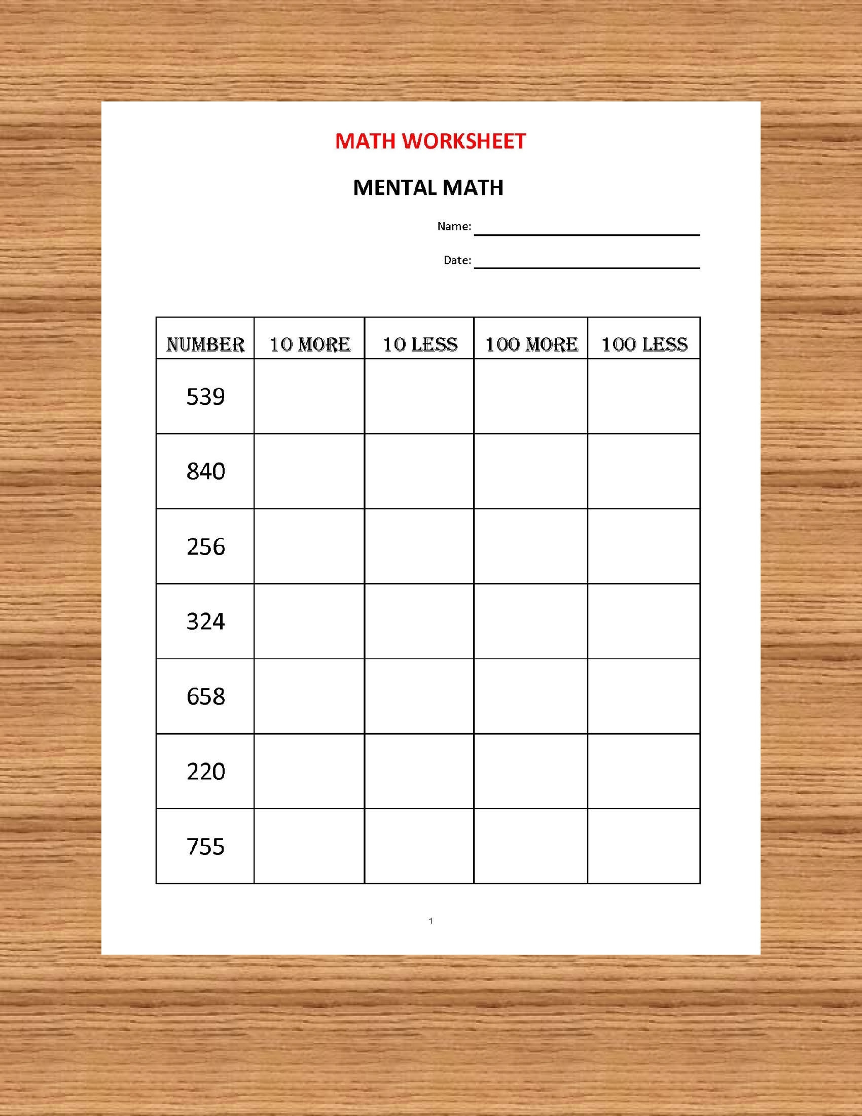 Free Printable Mental Math Worksheets Free Printable Mental Math Worksheets