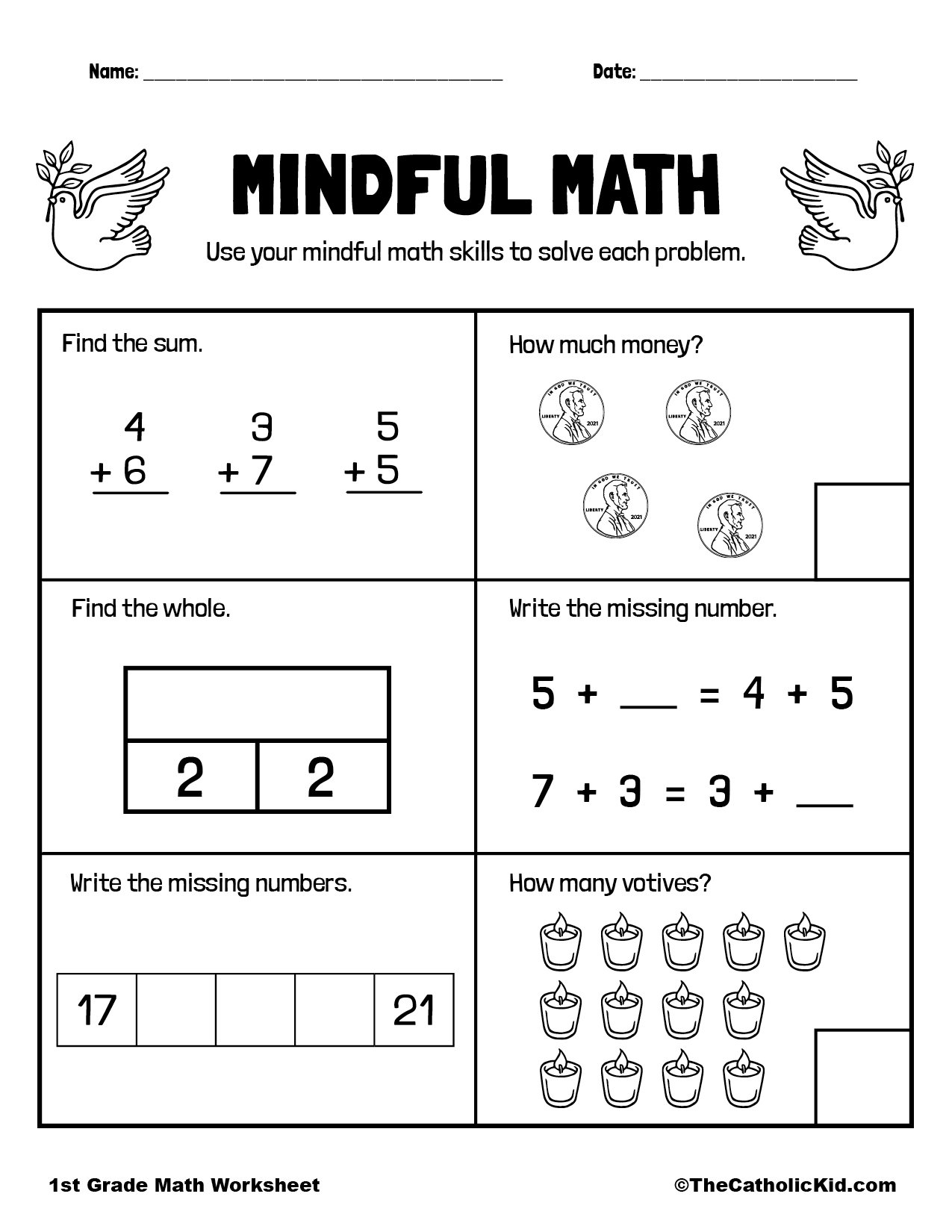 Mental Math Review 1st Grade Math Worksheet Catholic Mental Math Review 1st Grade Math Worksheet Catholic