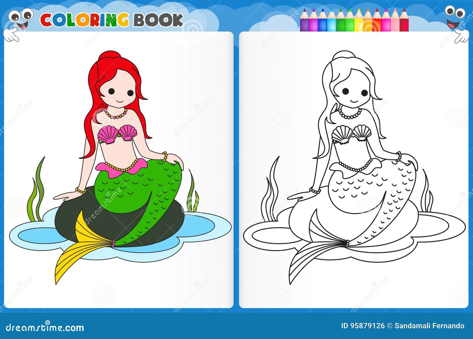 Mermaid Coloring Page Stock Illustration Illustration Of Coloration 95879126