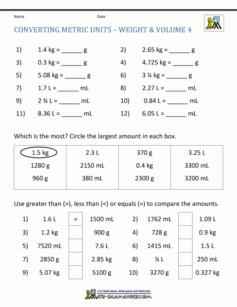 Metric Conversion Worksheet
