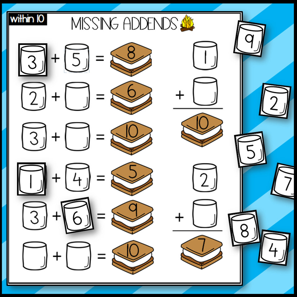 Missing Addends Camp Themed Math Center Worksheets Missing Addends Camp Themed Math Center Worksheets