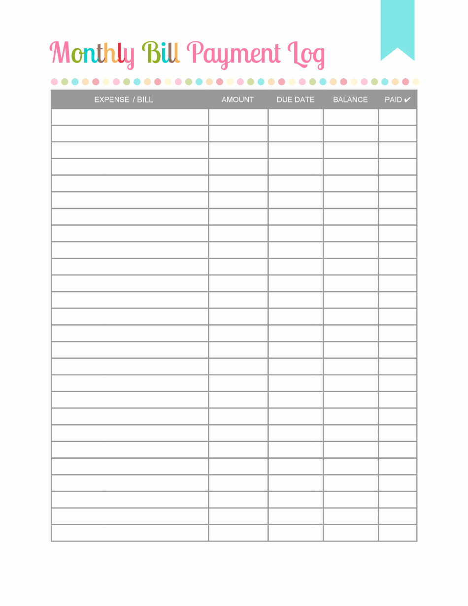 Monthly Bill Payment Log Template Varicolored Download Printable PDF Templateroller Monthly Bill Payment Log Template Varicolored Download Printable PDF Templateroller