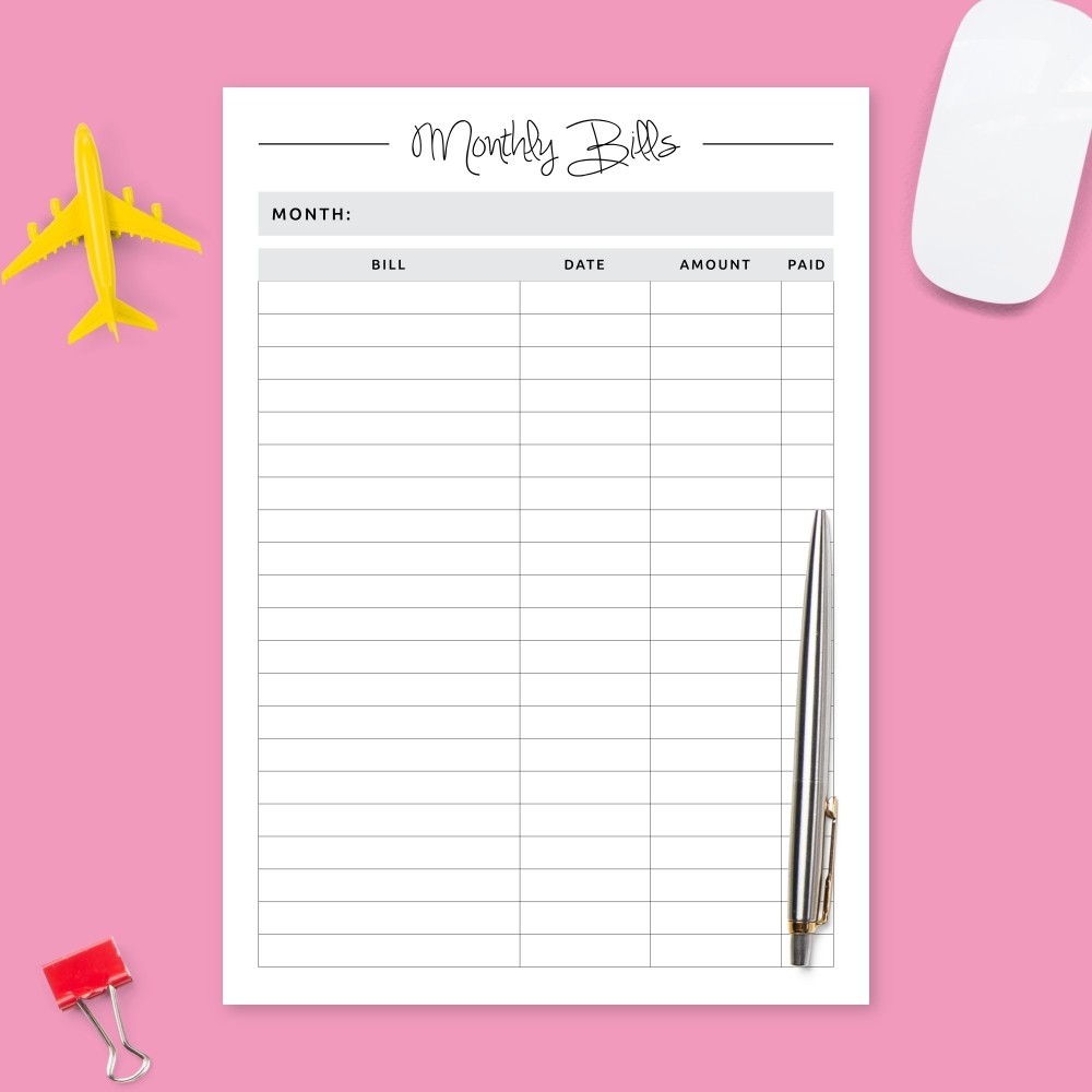 Free Printable Monthly Bill Paying Worksheet Free Printable Monthly Bill Paying Worksheet