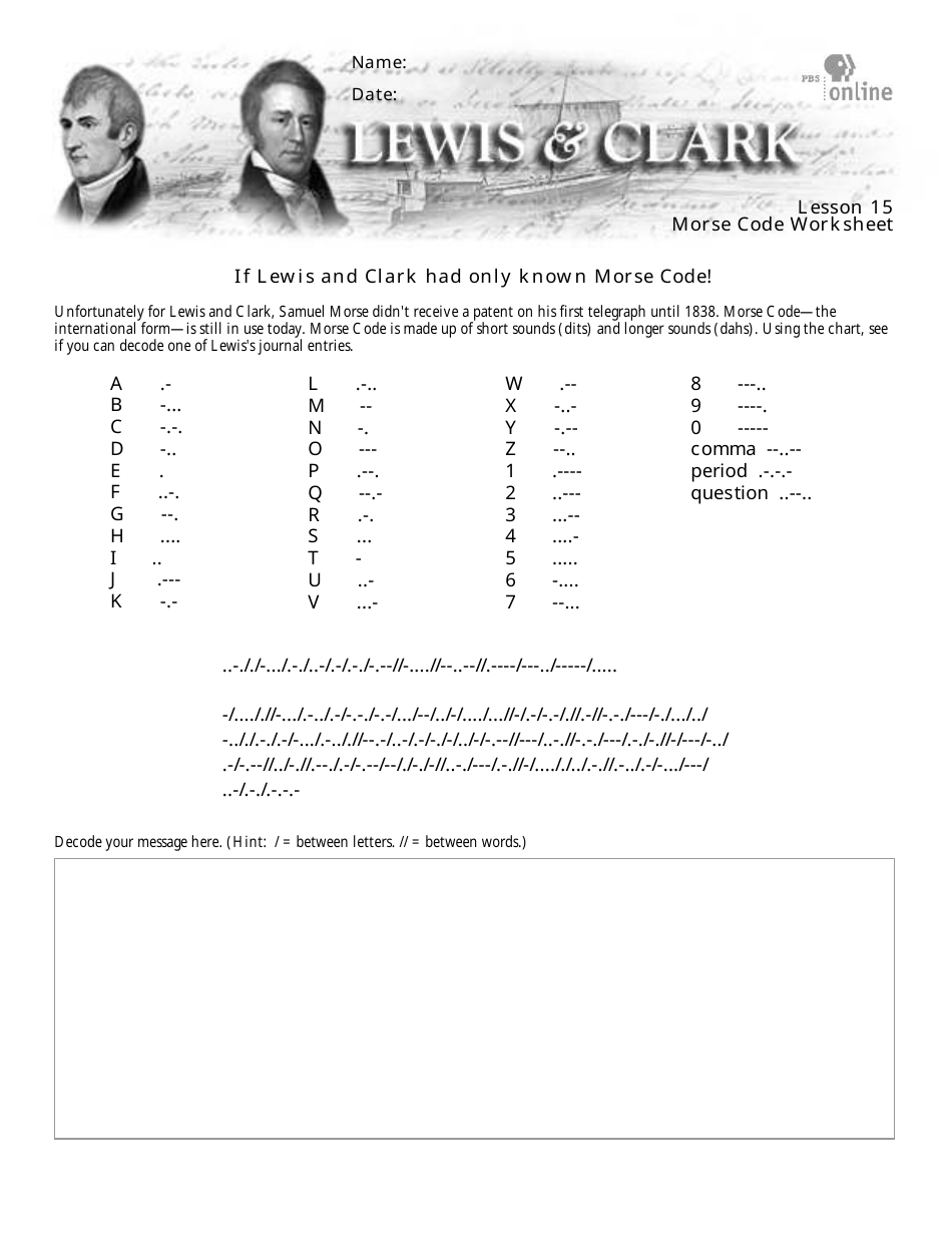 Free Printable Morse Code Worksheet