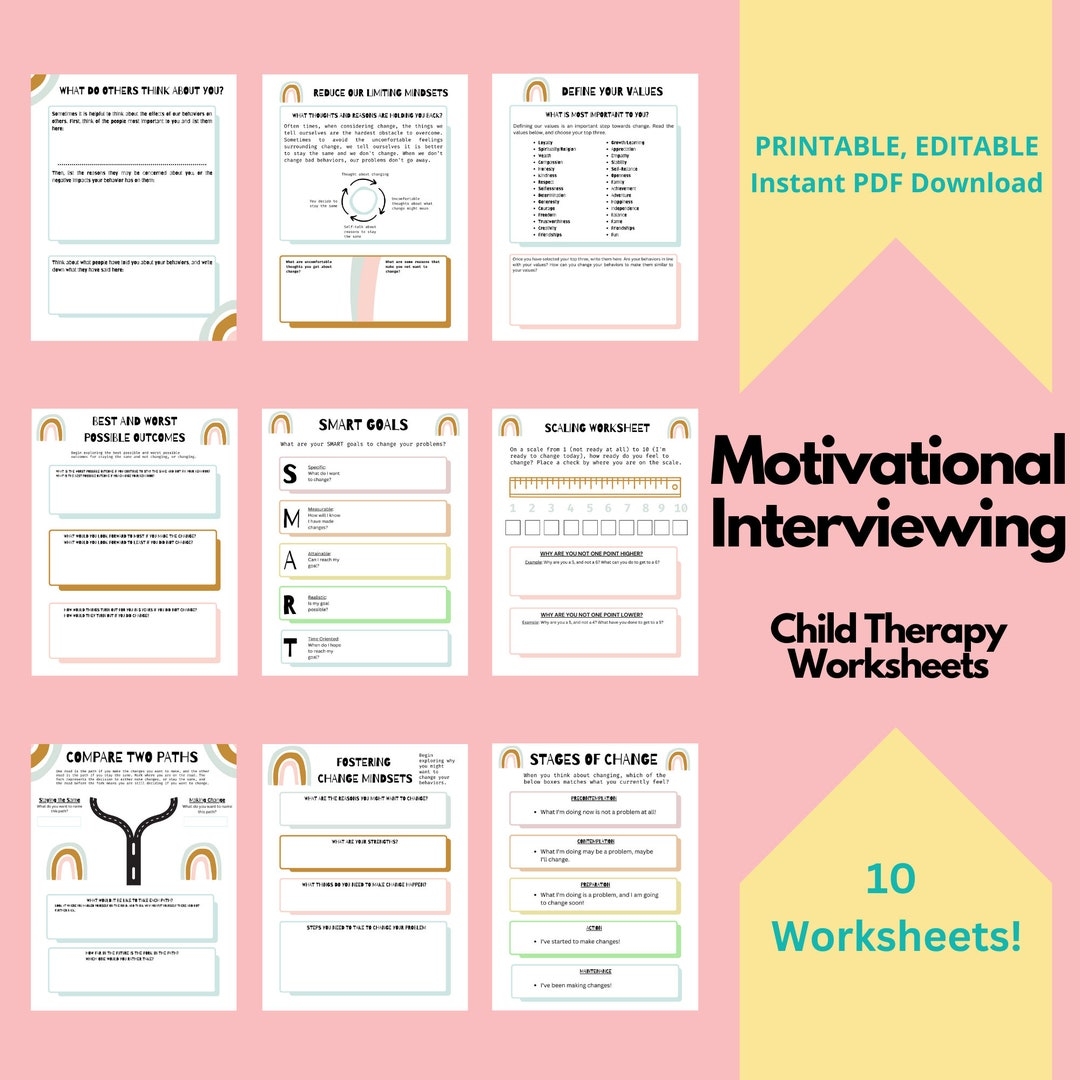 Motivational Interviewing Worksheet Bundle BOHO Child MI Therapy Worksheets Child Mental Health Making Change Kid Friendly Counseling Etsy Ireland