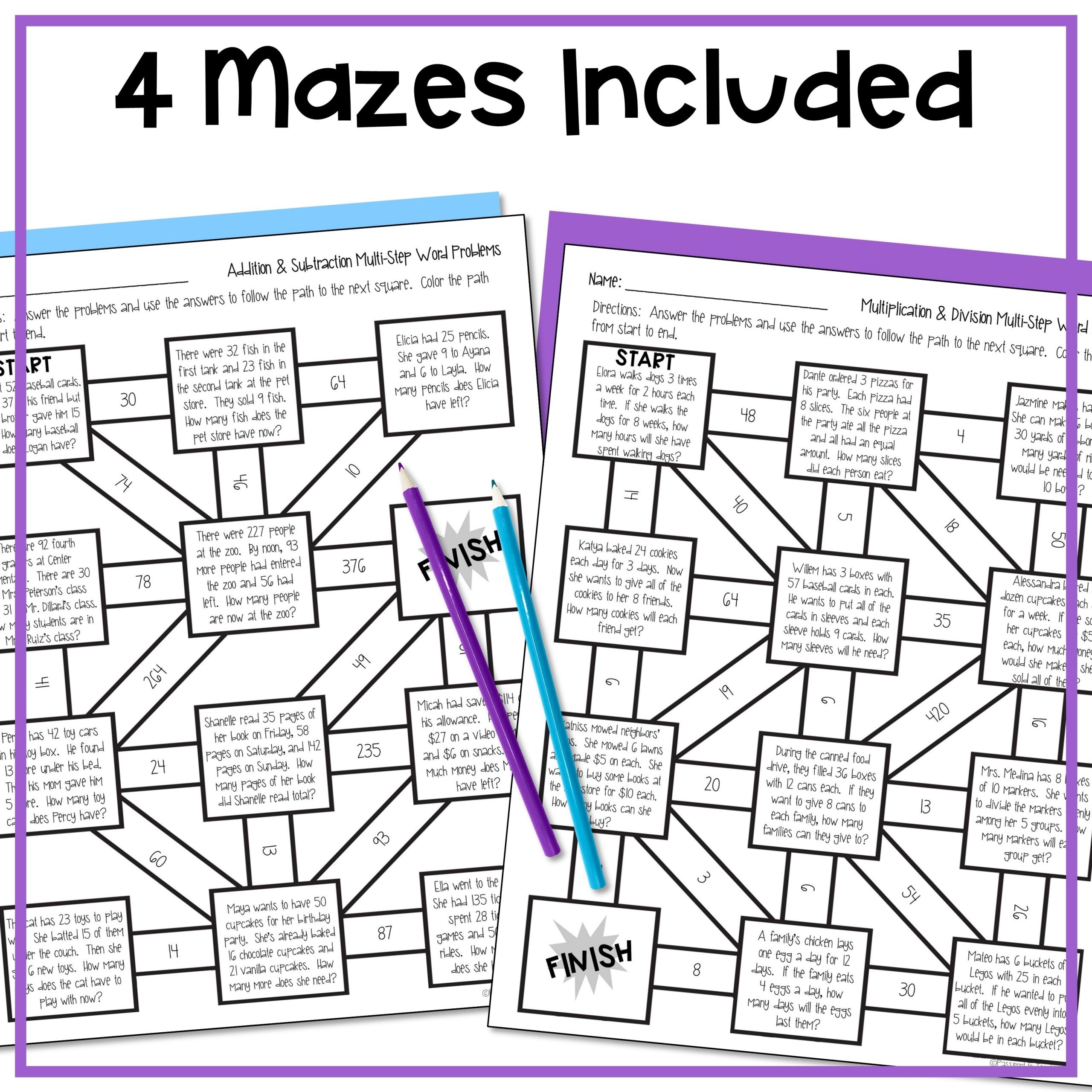 Multi Step Word Problems And Interpreting Remainders Math Maze 