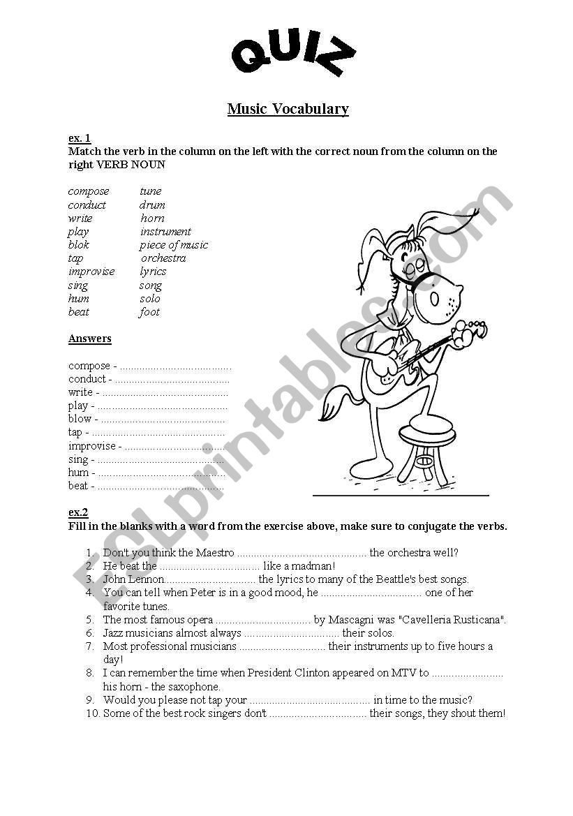 Music Vocabulary Quiz ESL Worksheet By Paula86 Music Vocabulary Quiz ESL Worksheet By Paula86