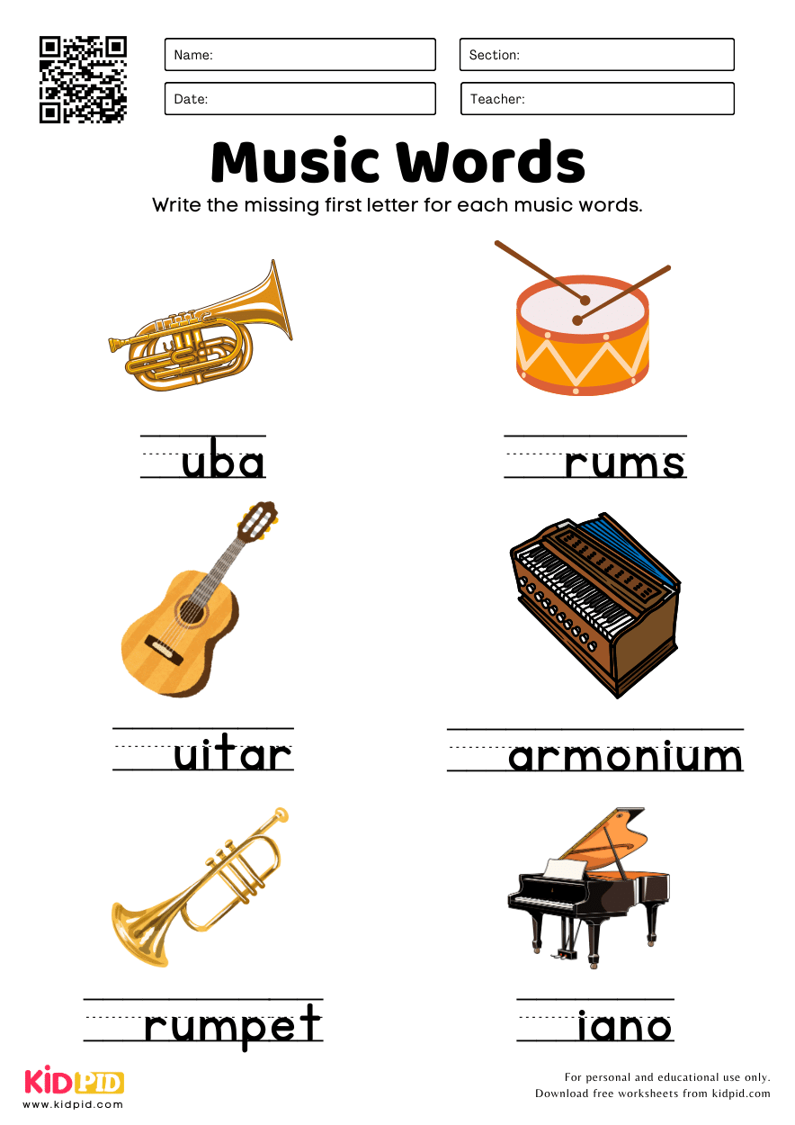 Music Vocabulary Worksheet For Kindergarten Kidpid Music Vocabulary Worksheet For Kindergarten Kidpid