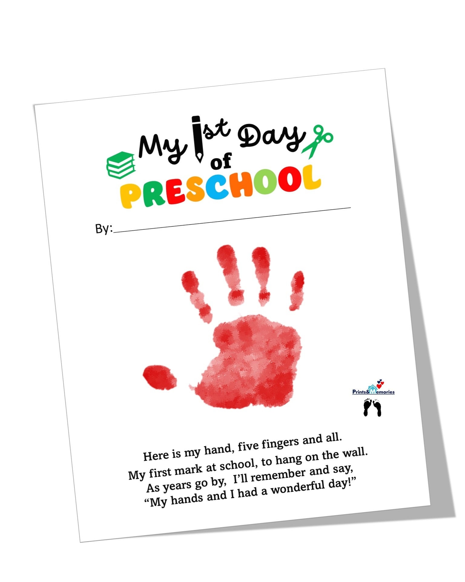 My First Day Of Preschool Poem Handprint Art First Day Of School 