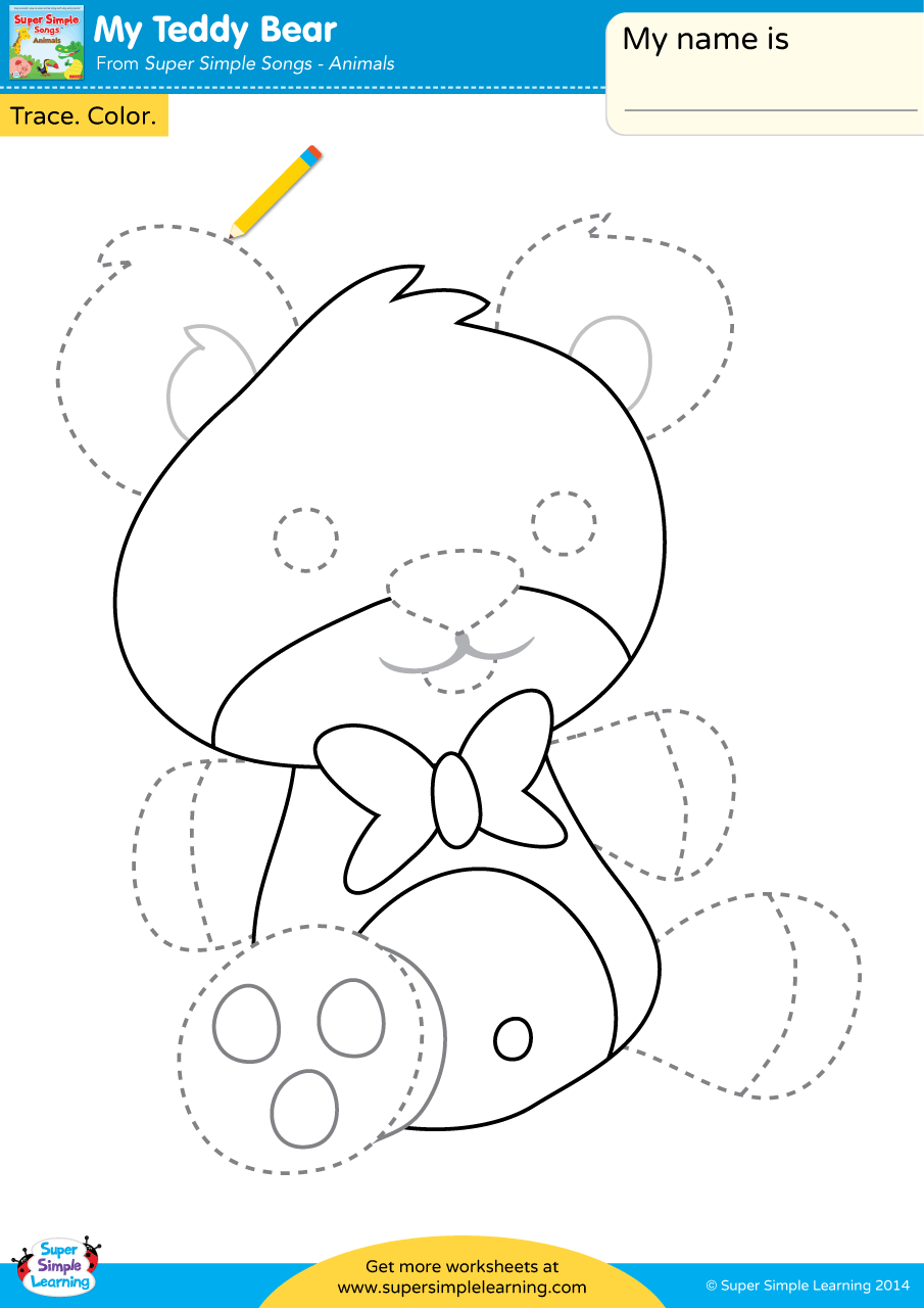 My Teddy Bear Worksheet Trace U0026 Color Super Simple