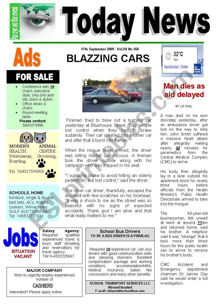 Newspaper Reading Comprehension ESL Worksheet By Ahlam Newspaper Reading Comprehension ESL Worksheet By Ahlam