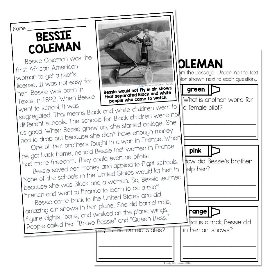 Nonfiction Reading Passage Biography Bessie Coleman Lucky Nonfiction Reading Passage Biography Bessie Coleman Lucky