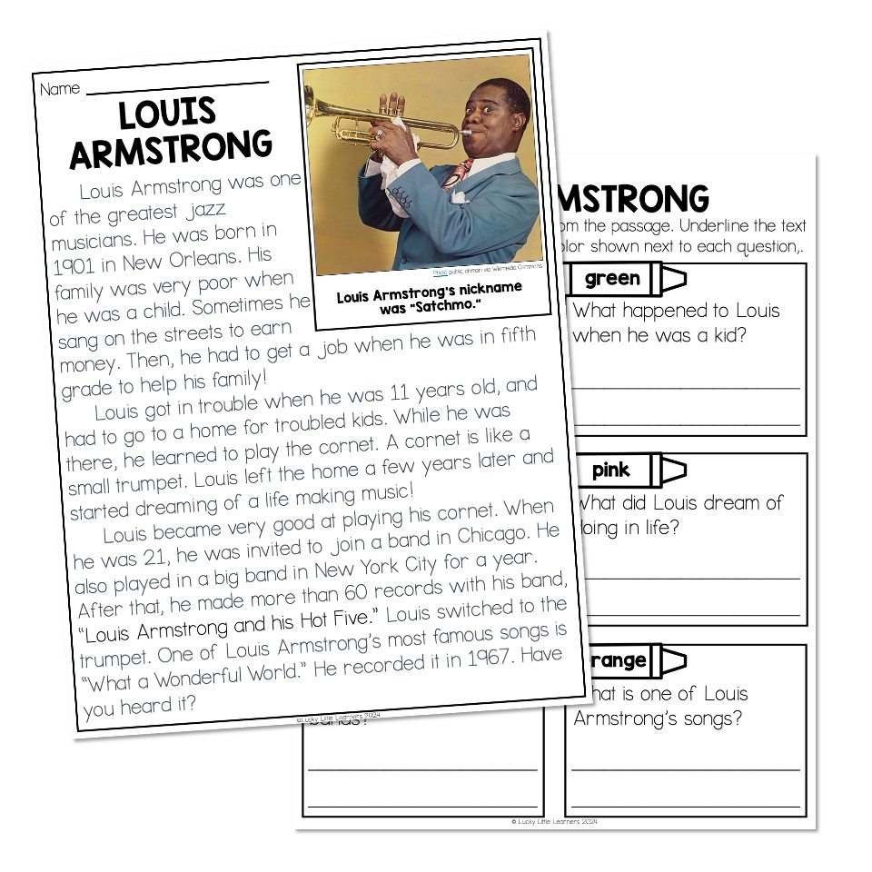 Nonfiction Reading Passage Biography Louis Armstrong Lucky Nonfiction Reading Passage Biography Louis Armstrong Lucky