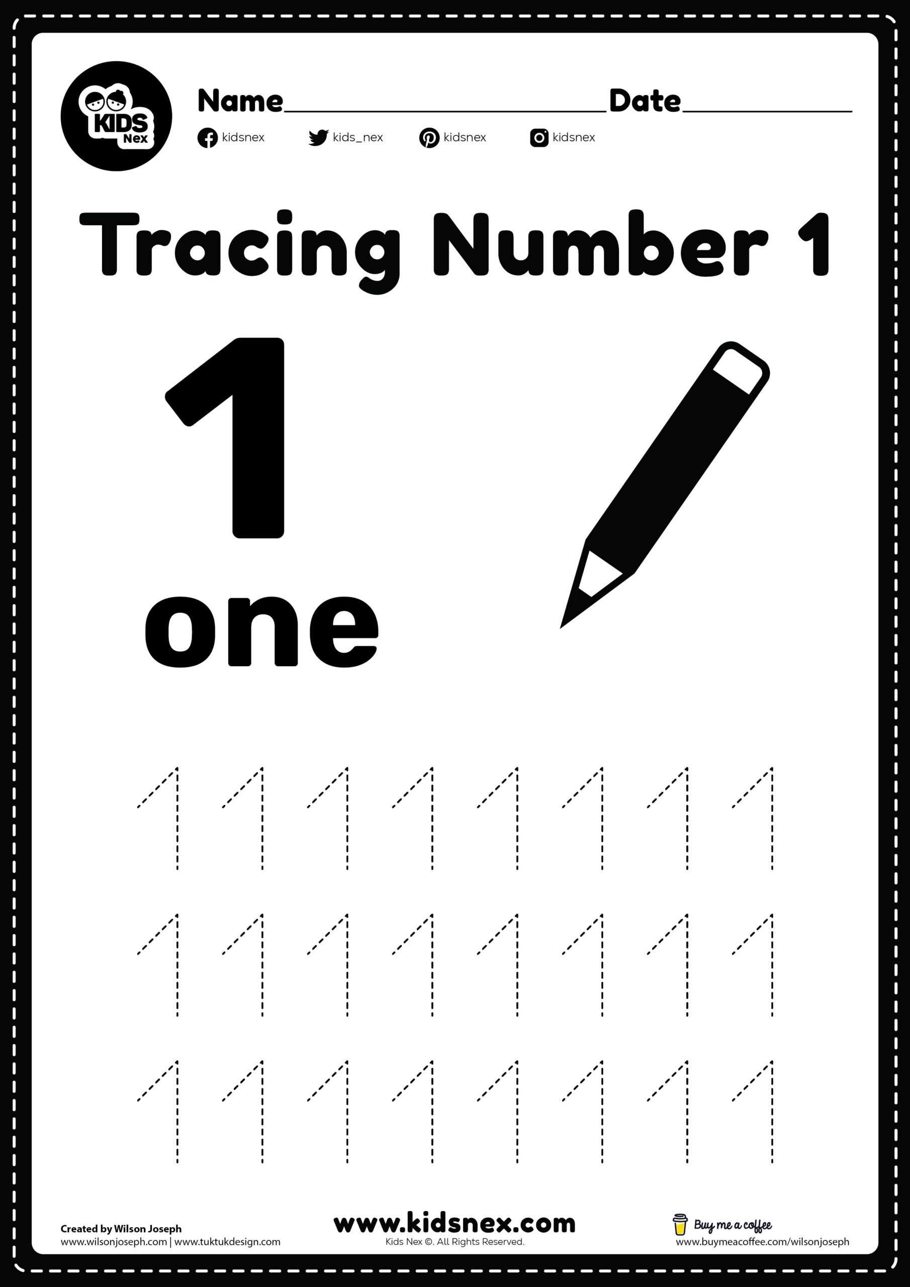 Number 1 Tracing Worksheet For Preschool Free KidsNex